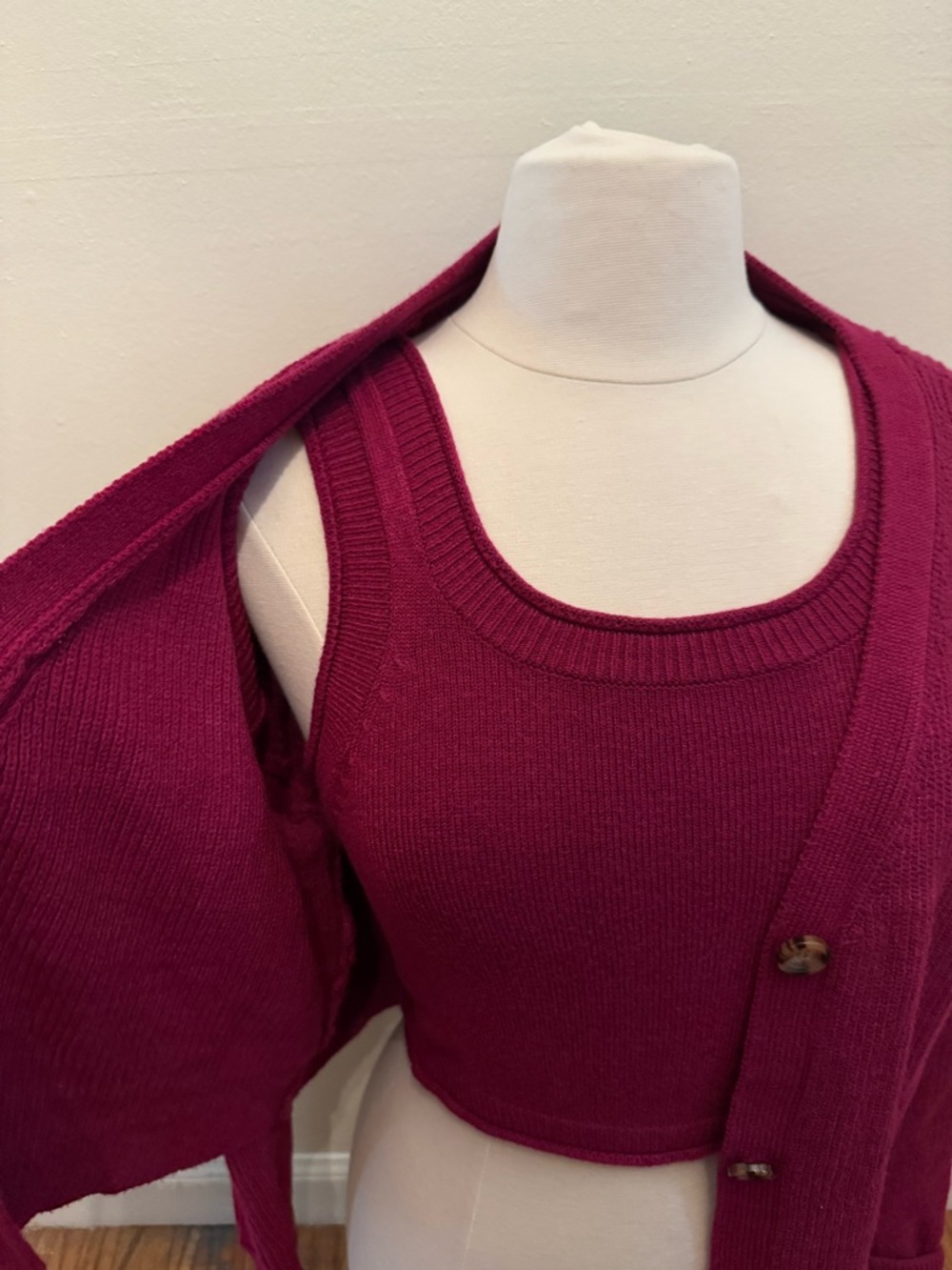Listicle Raspberry Knit Cardigan and Tank Set - Picture 3 of 4